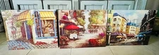 3 Art Prints On Canvas Cafe Streets Town French Italian Stile The Wooden Frames