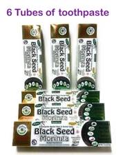 6 Tube ORGANIC BLACK SEED & MORINGA Herbal Toothpaste By AL-RIYAN , 7.5 oz.