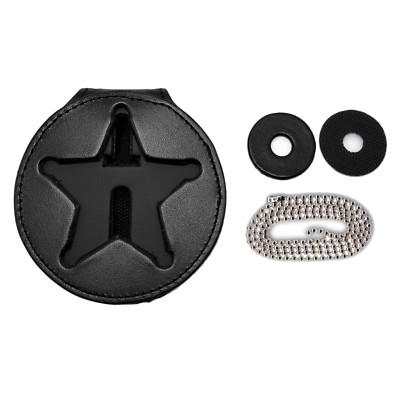 Perfect Fit Ohio Sheriff 5 Point Star Belt Badge Holder 30'' Neck Chain Leather