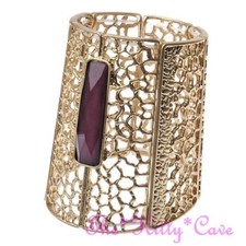 Vintage Purple & Gold Pl Cutwork Egyptian Pharaoh Cleopatra Bracelet Bangle Cuff