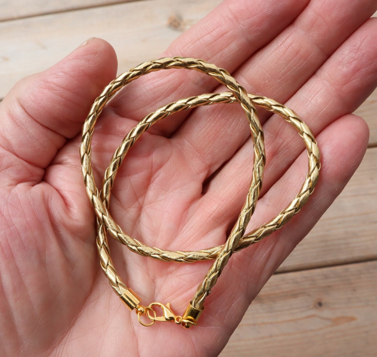 Leather Cord 4mm Gold Braided Faux Surfer Necklace Choker Necklace