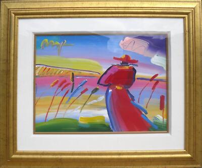 Peter Max Walking in Reeds Mixed Media mit Acryl auf Lithografie, signiert