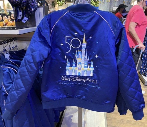 Satin Jacket Disney World 50th Anniversary Blue Bomber Adult M Castle Mickey - Picture 3 of 10