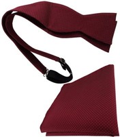Tigertie Selbstbinder + Seideneinstecktuch In Bordeaux Weinrot Silber Gepunktet