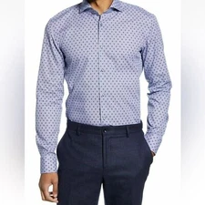 Hugo Boss Jason Diamond Print Slim Fit Dress Cotton Shirt Made In Italy 