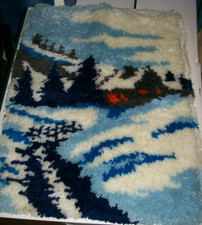 Winter Scene Completed Latch Hook Rug Wall Art 20x27 Vintage 1970's Malina