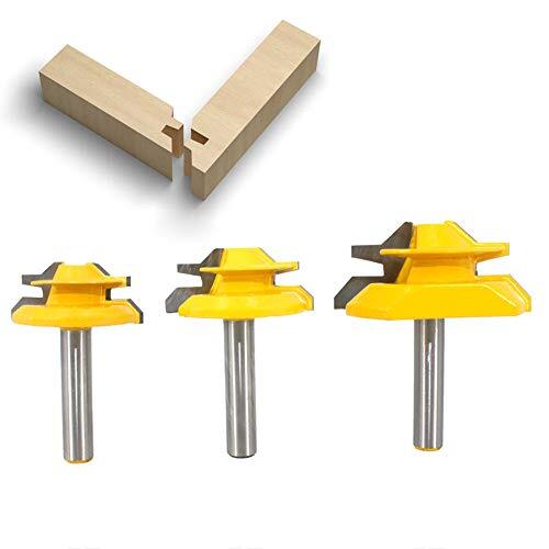 BIGP 3Pcs 8mm Gambo Frese per Scanalature 45° Lock Mitre Router Bits, (s0Y)