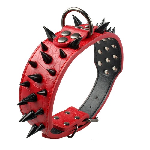 2" Wide Spiked Studded Leather Large Dog Collar for German Shepherd Pitbull S-XL - Picture 7 of 28