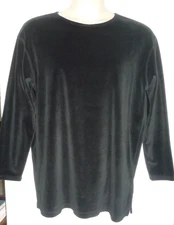 Jones Wear Size L (18-20) Black Velour Tunic Top Soft & Velvety Long Sleeves