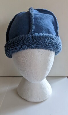 LLBean Child's Faux Suede And Shearling Winter Hat Mariner Blue Size Small NWT
