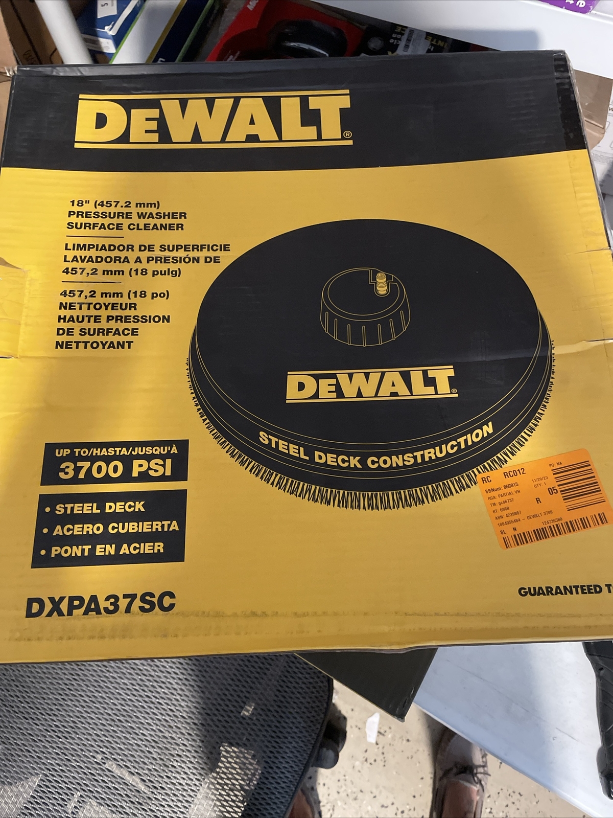 DEWALT 18in Steel Deck Pressure Washer Surface Cleaner DXPA37SC OPEN