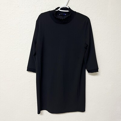 Zara Basic 3/4 Sleeve Black Mock Neck Ruffle Mini Dress Classic Women's Size L