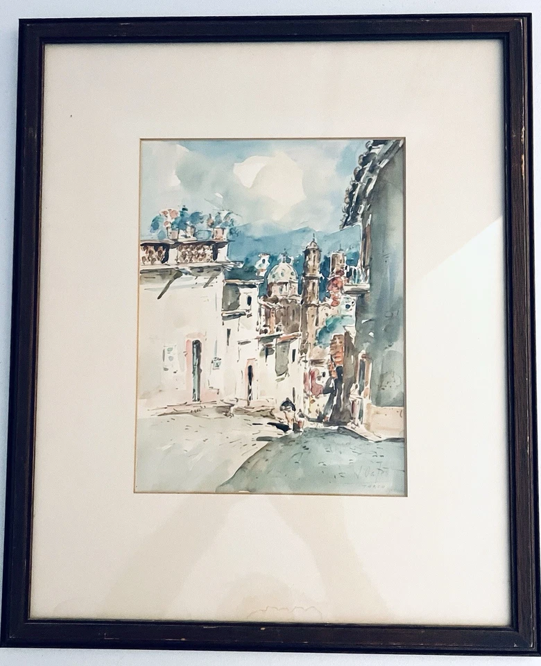 Pintura Acuarela Original Por Jaime Oates Taxco Artista Mexicano - Raro Hallazgo Foto 2 de 4