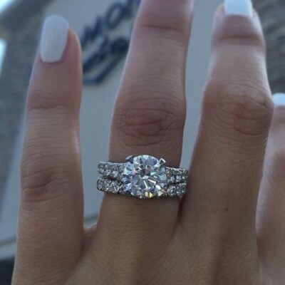 Bridal Set Moissanite Engagement Ring 3.00 Ct Round Cut 14K White Gold ...