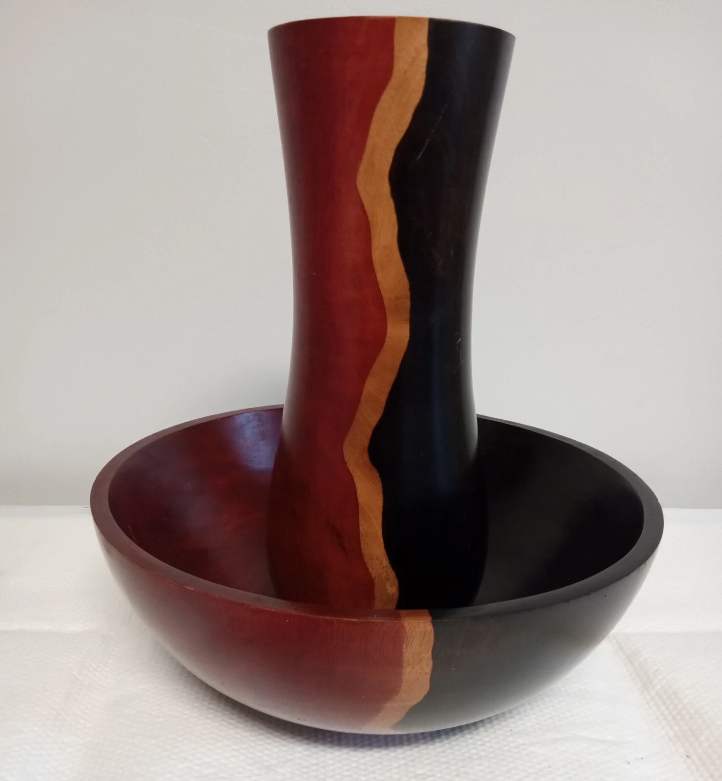 Wood Afrocentric Decorative 3 Tone Bowl And Vase