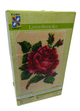 EuroCraft Latch Hook Single Rose Floral Rug Kit 15 X 20 Open Box Complete w Tool