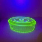Vintage Uranium Hocking Green Oval Refrigerator Dish & Lid 8” 1930s Depression