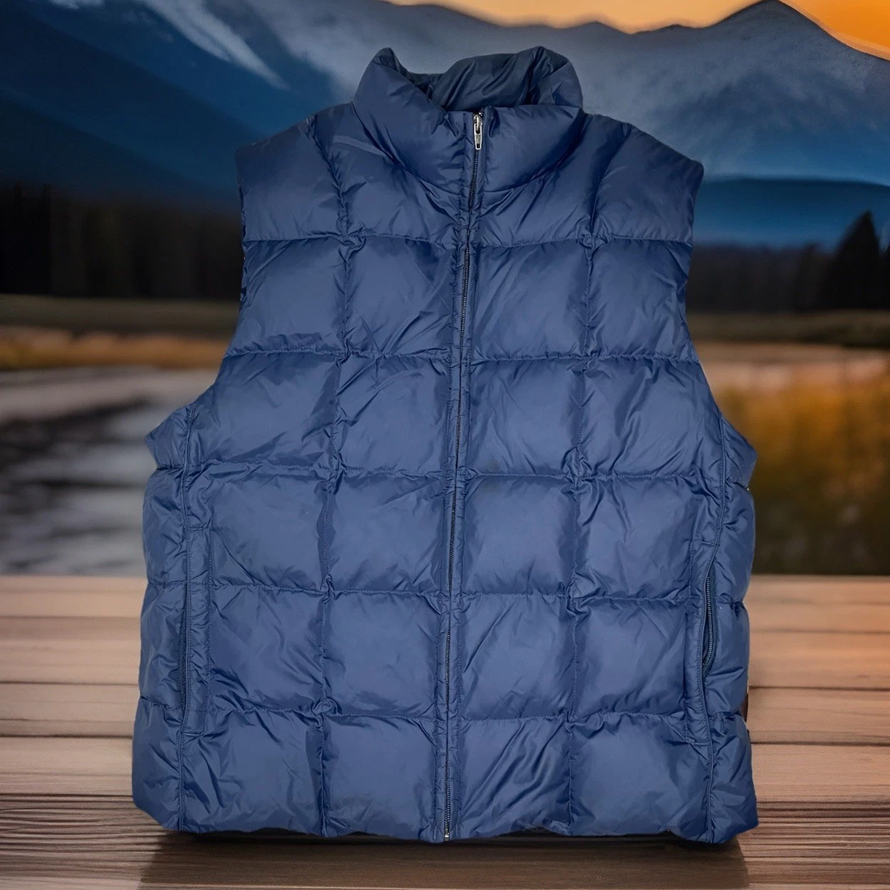 Eddie Bauer Goose Down Puffer Vest Outdoors Men’s L Navy Blue Hiking Sleeveless