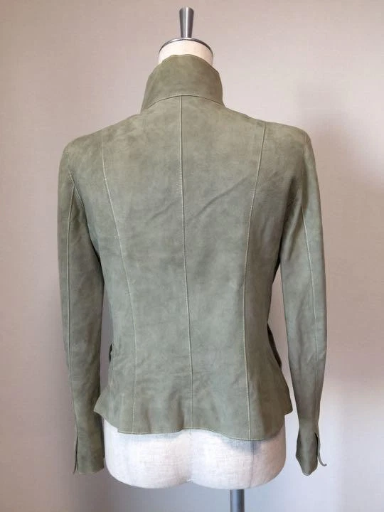 CHANEL Giacca scamosciata seta kaki 100% taglia 36