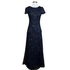 Adrianna Papell Women's Formal Dress Size 4 Blue Sequined Long Column Gown