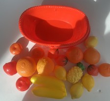 Pretend Play Food Fruits  Basket Lot 19 Pieces Plastic Pre-owned