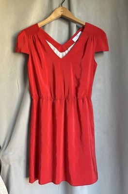 Amanda Uprichard Red Silk Dress Size M Cap Sleeve V Neck Lined Made in USA Mini