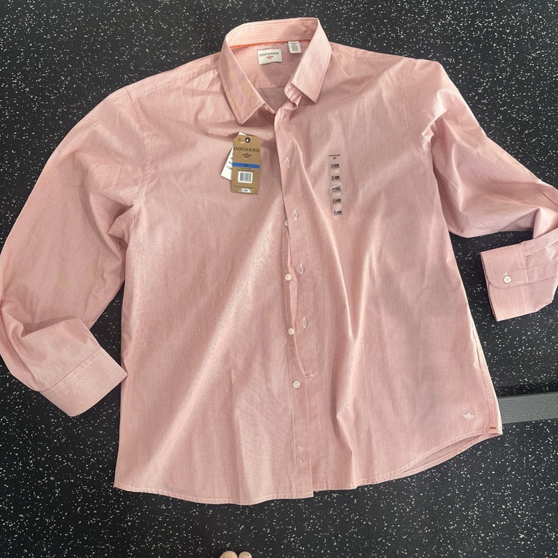 DOCKERS  Men's Pink Cotton Long Sleeve Button-Up Shirt Size XL