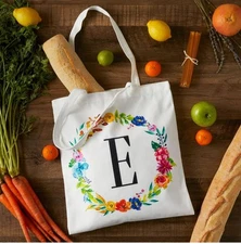 Okuna Outpost Reusable Monogram Letter E Personalized Canvas Tote Bag