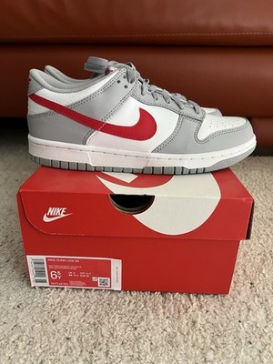 nike dunk low white wolf grey university red gs size 6.5