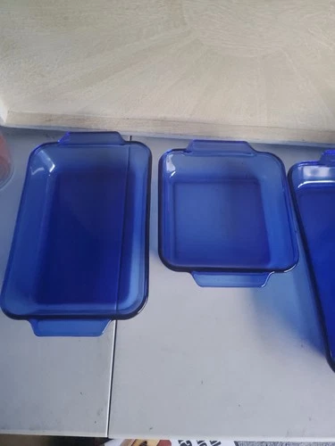 Vintage Anchor cobalt blue glass casseroble dish lot of 3
