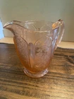Vintage Jeannette Glass "Cherry Blossom" Pink Pitcher Scalloped Base