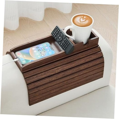 #ad Bamboo Couch Cup Holder Anti Spill Sofa Arm Tray Natural and Easy to Brown $51.45