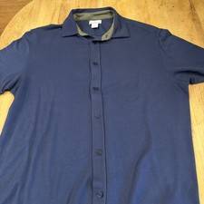 Daniel Hechter Men's Blue Short Sleeve Button-Up Shirt Sz L Large Soft Paris