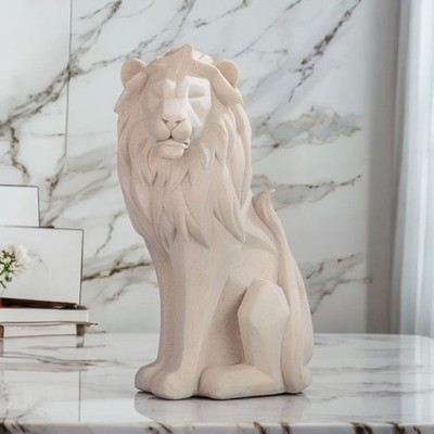 8''H Sandstone Lion Sitting Figurine Ornament Home Decor Unique Gift