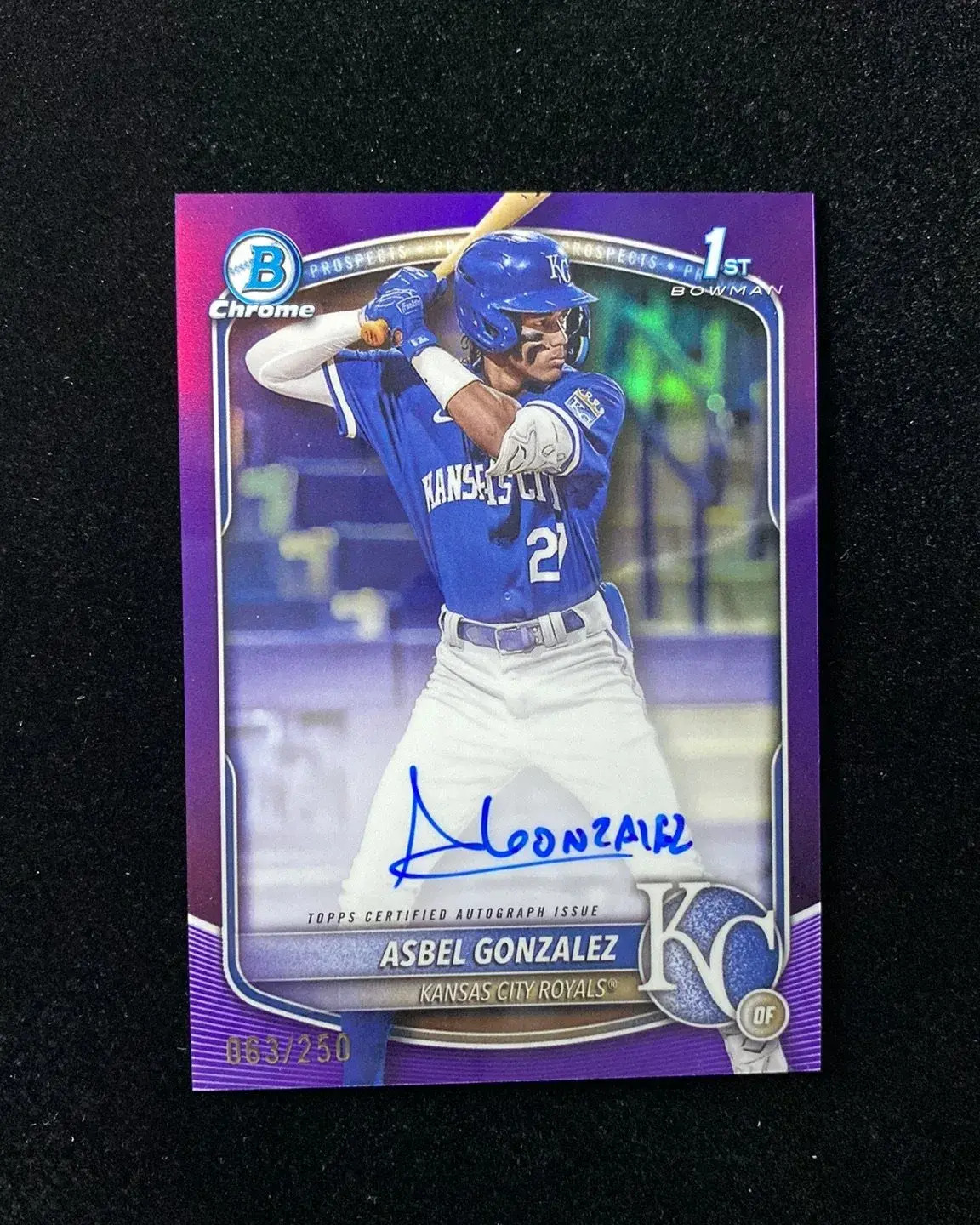 2025 Bowman Chrome Purple #CPA-AG Asbel Gonzalez 1st Prospects Auto 63/250 TOM