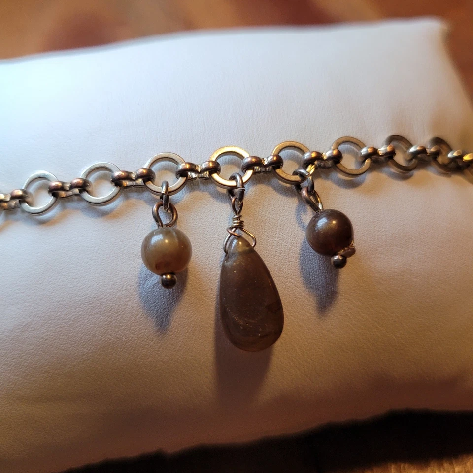Encantadora pulsera de tobillo de cadena con cuentas piedra lunar colgante joyería tobillera vintage Foto 2 de 4