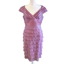 Adrianna Papell Cap Sleeve Beaded w/ Tiered Ruffle Skirt Cocktail Dress Size 8