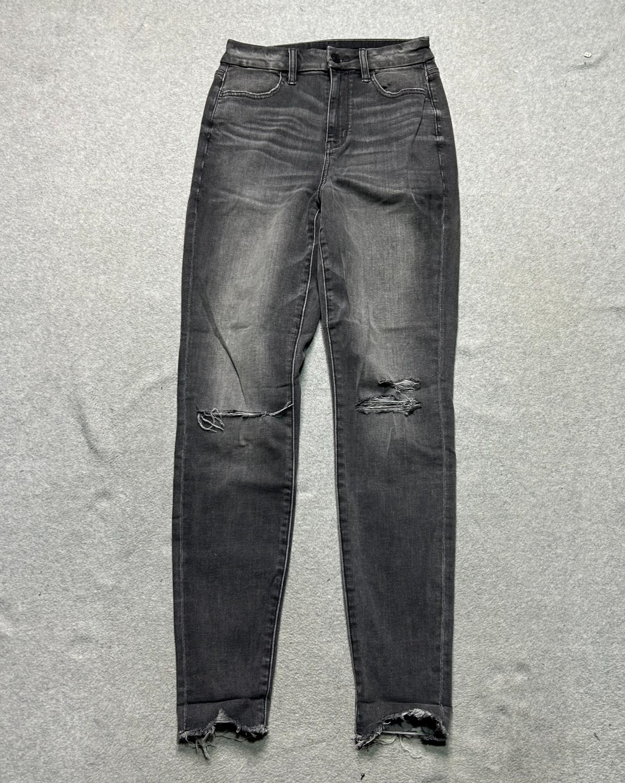 Womens 4 Black Curvy Highest Rise Jegging Distressed Frayed