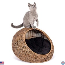 Cama De Mimbre Para Perros Y Gatos - Cesta Tejida A Mano Con Cojín Suave, Elegante Y Cómoda Para Tu Mascota