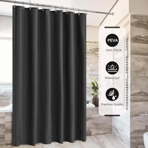Black Shower Curtain Liner Plastic Waterproof Shower Curtains Magnetic hol,72x72