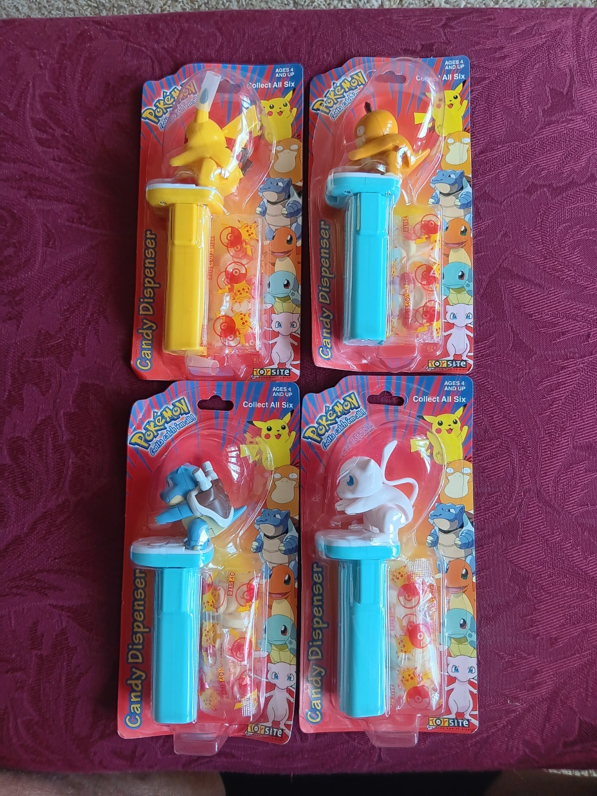 Lot Of Four Pokémon 1999 Toy Site Nintendo Pez Dispensers Pikachu Mew Blastoise