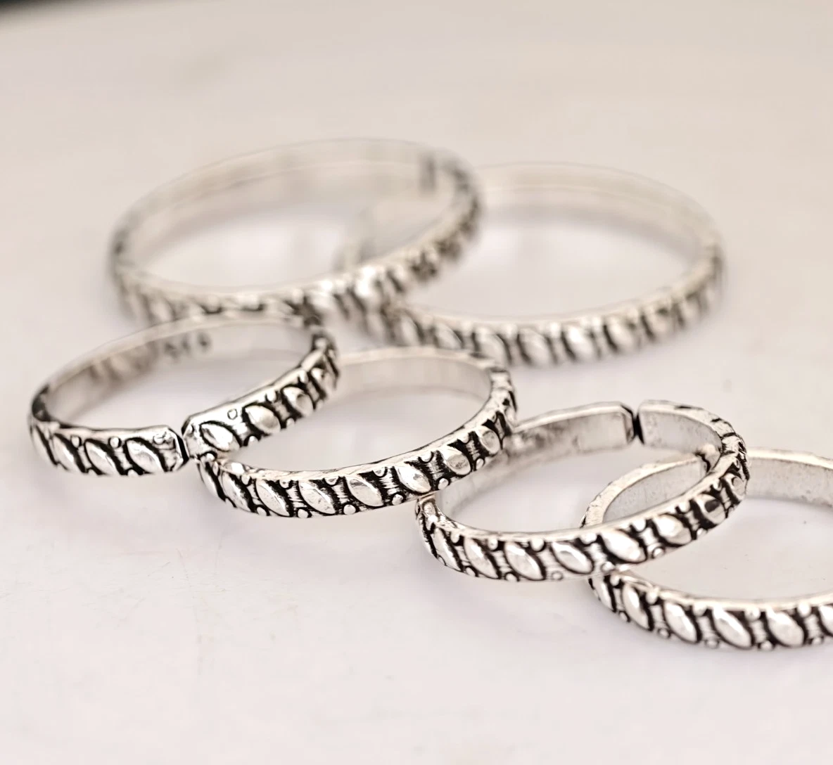 925 Silber Blattmuster Zehenring Set Verstellbar Vintage Oxidiert Fußschmuck