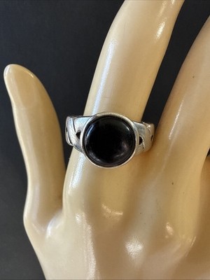 Onyx Solitaire Ring Crossed Shoulders 925 Sterling Silver Hallmarked 6g
