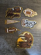 Football Theme Embroidered Patch Pack - Sports Game Day Eagle Helmet Brown Gold