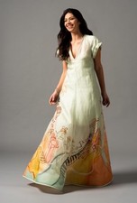 Zimmermann Matchmaker Poster V Neck Linen Silk Blend Maxi. Size 0 (6-10au)