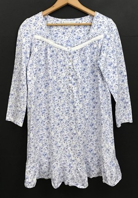 Eileen West Women's Long Sleeve Nightgown Blue Floral Cotton Sleep Shirt Size S