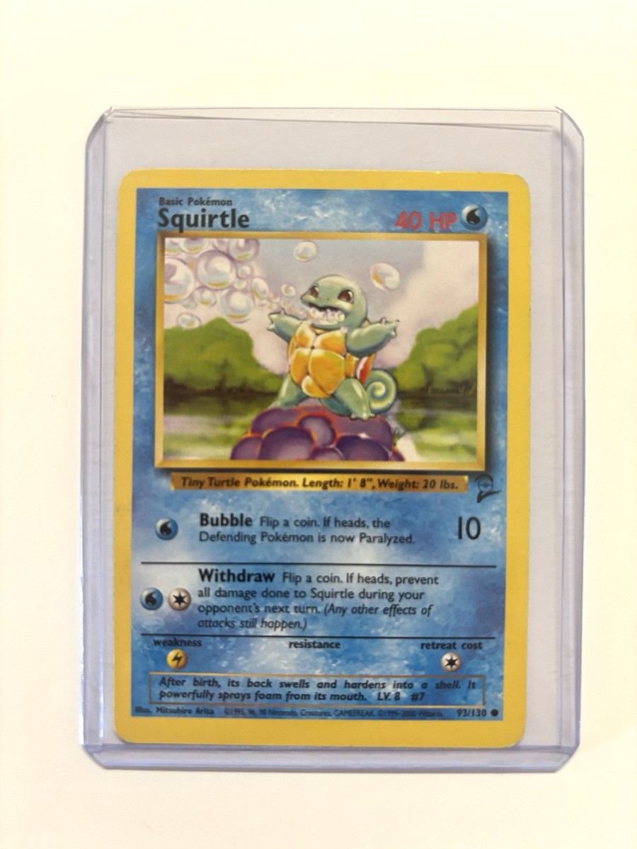 1995 Squirtle Pokemon Card 63/102 Base Set Authentic Highly Collectible 1995 Squirtle Pokemon Card 63/102 Base Set Authentic Highly Collectible