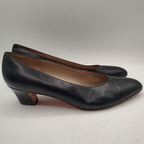 Salvatore Ferragamo Womens Heels Black Cap Toe Block Heel size 10 B - Picture 7 of 13