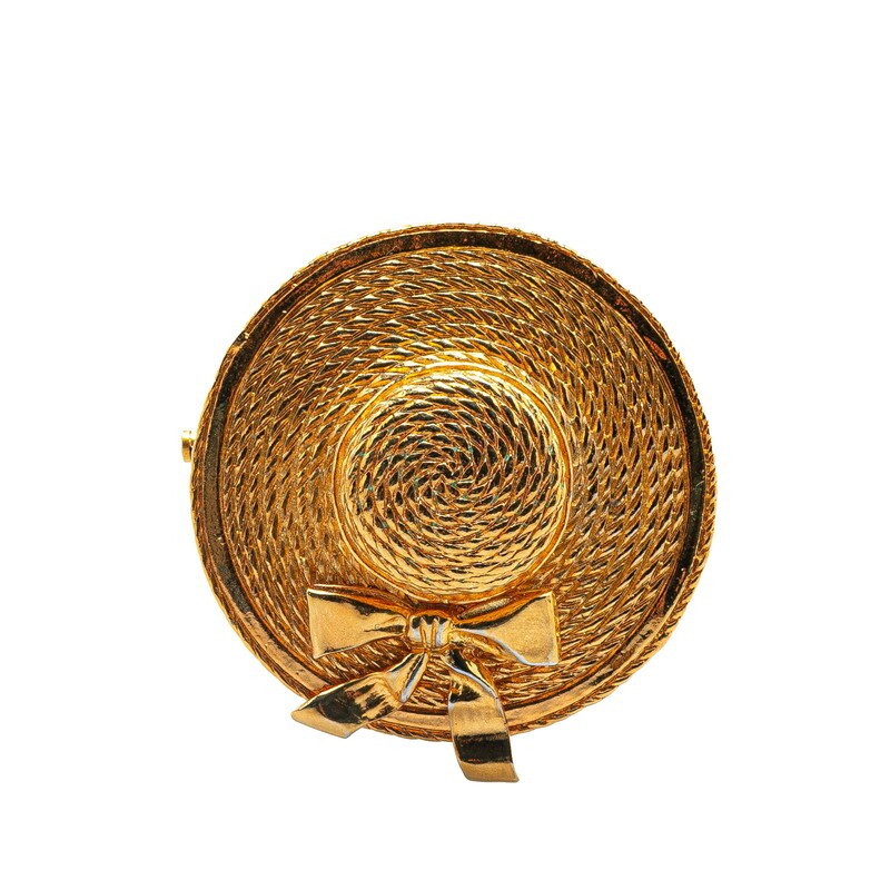 Chanel gold plated straw hat with ribbon brooch 168073