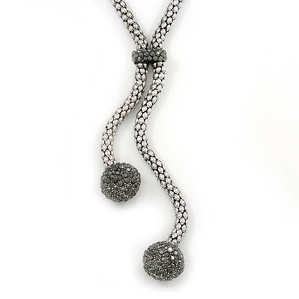 Collar destacado ""Fly Me To"" con incrustaciones de cristal de borla larga hematita color cristal Foto 3 de 4